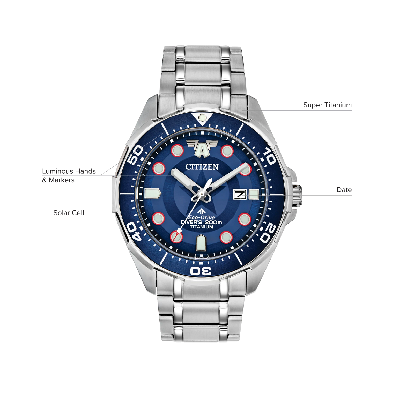 Reloj Citizen Azul Captain America Marvel BN0208-54W | Elegancia relojería